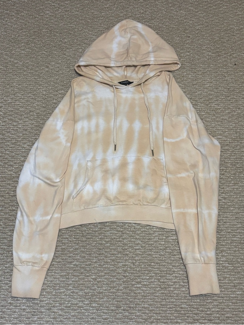 bebe Beige and White Tie-Dye Hooded Pullover - Picture 3 of 4